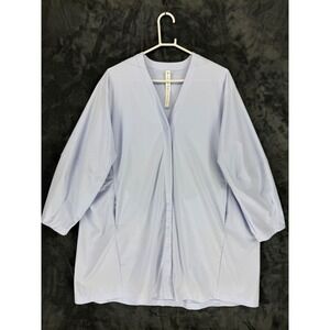 Lululemon Lab Oversized Snap Front‎ Shirt Size 12 Blue Ripstop V-Neck LW1CZLS